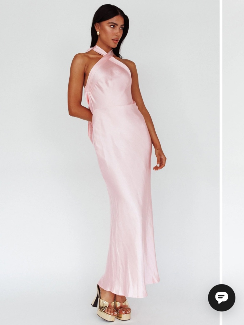 Selfie Leslie-Italia Azure Crossover Halterneck Maxi Dress in Pink